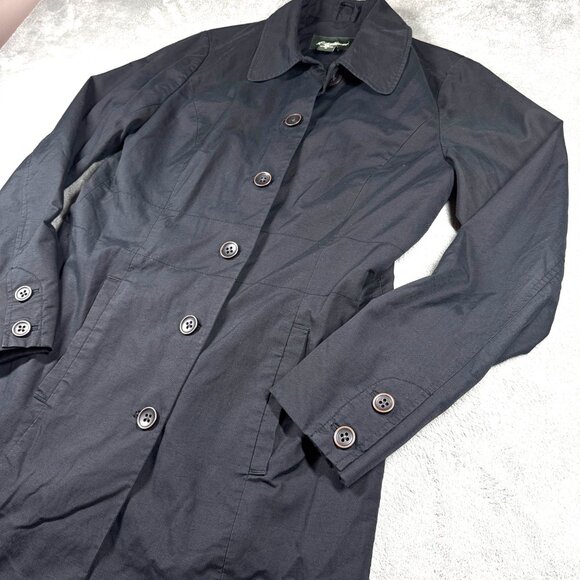 Eddie Bauer Women’s Medium Black Water Repellent Trench Coat Button Front - Picture 6 of 16